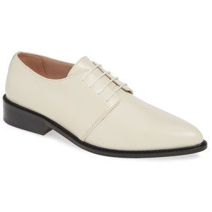 NIB JAMES CHAN Leather Plain Toe Derby Off White